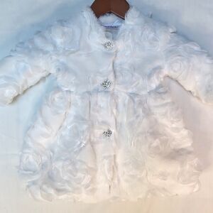 Blueberi Boulevard White Rosette Coat w/Rhinestone Buttons Toddler 18 Months